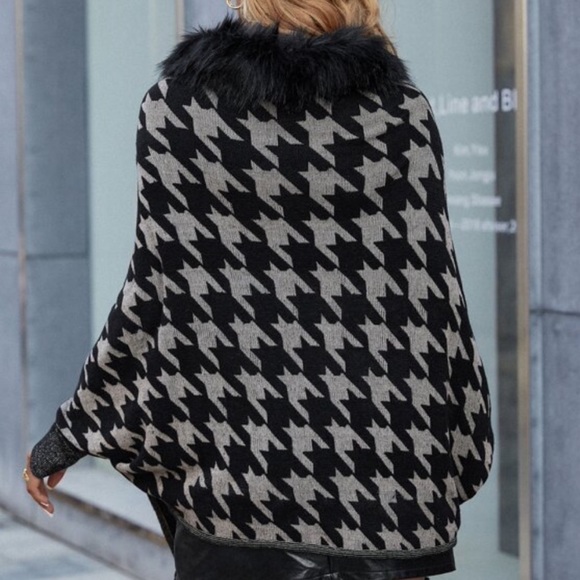 Classic Burgundy Houndstooth Vegan Fur Cardigan - Picture 7 of 13